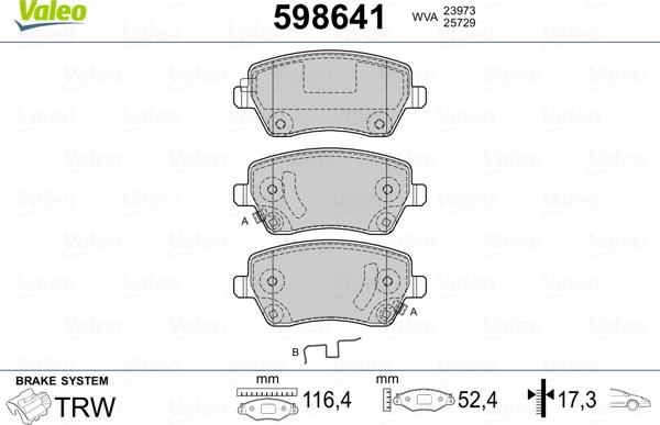 Valeo 598641 - Brake Pad Set, disc brake autospares.lv