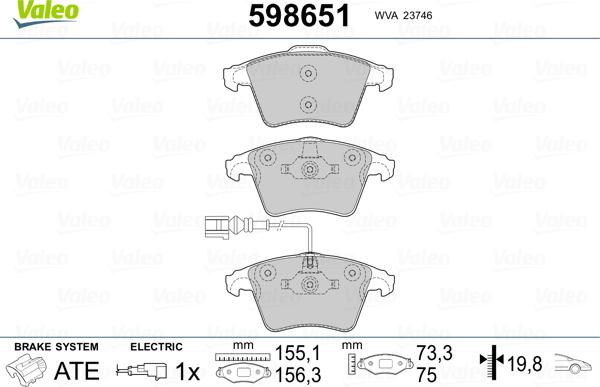 Valeo 598651 - Brake Pad Set, disc brake autospares.lv