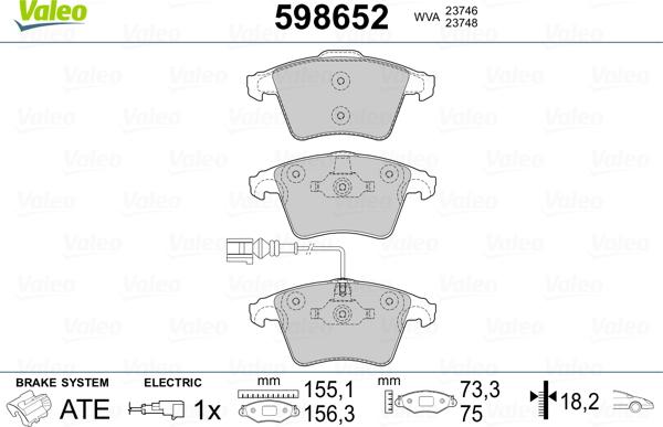 Valeo 598652 - Brake Pad Set, disc brake autospares.lv