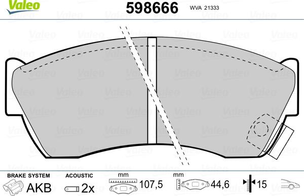 Valeo 598666 - Brake Pad Set, disc brake autospares.lv