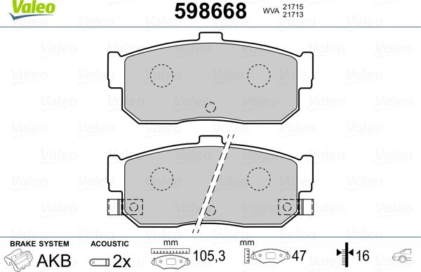 Valeo 598668 - Brake Pad Set, disc brake autospares.lv