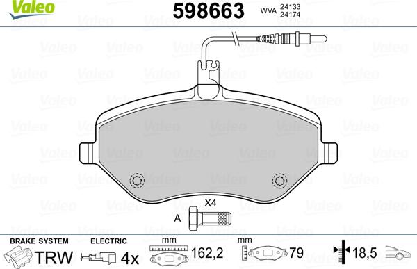 Valeo 598663 - Brake Pad Set, disc brake autospares.lv