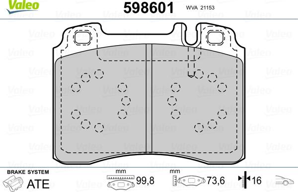 Valeo 598601 - Brake Pad Set, disc brake autospares.lv