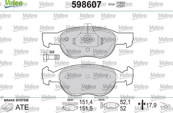 Valeo 598607 - Brake Pad Set, disc brake autospares.lv