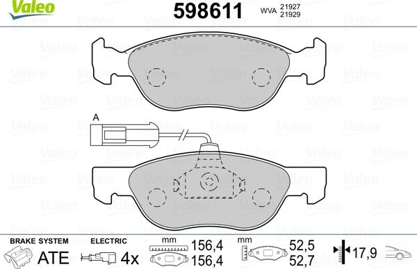 Valeo 598611 - Brake Pad Set, disc brake autospares.lv