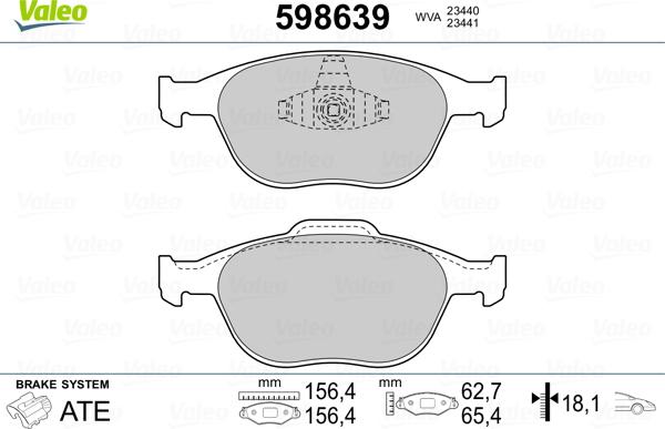 Valeo 598639 - Brake Pad Set, disc brake autospares.lv