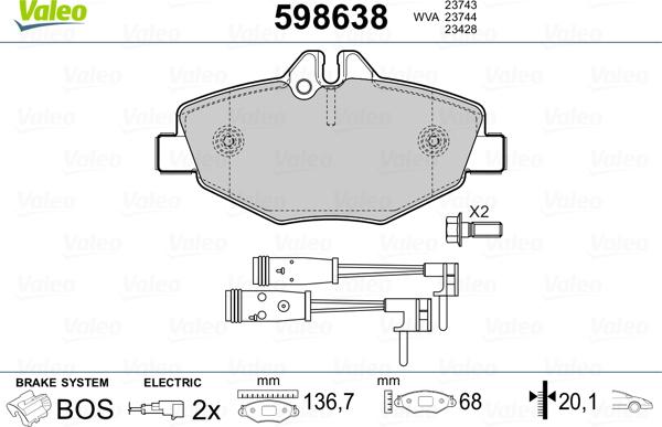 Valeo 598638 - Brake Pad Set, disc brake autospares.lv