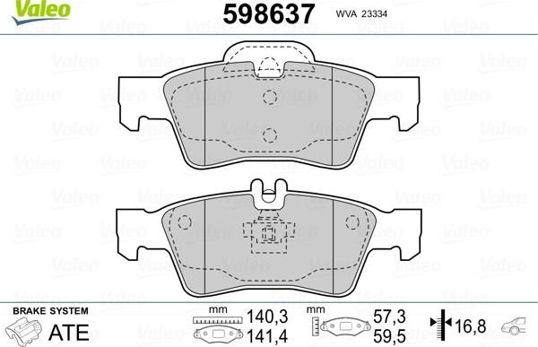 Valeo 598637 - Brake Pad Set, disc brake autospares.lv