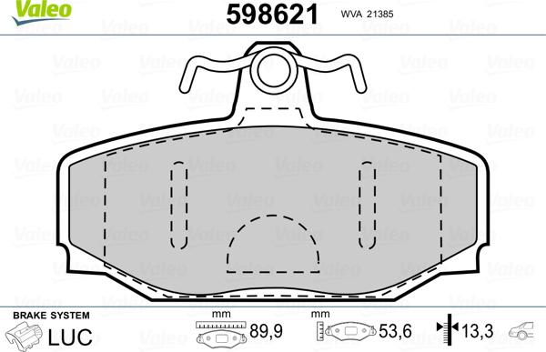 Valeo 598621 - Brake Pad Set, disc brake autospares.lv