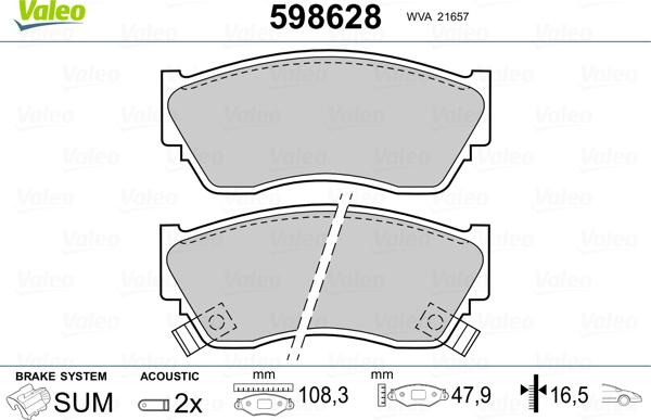 Valeo 598628 - Brake Pad Set, disc brake autospares.lv