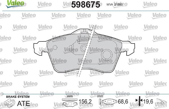 Valeo 598675 - Brake Pad Set, disc brake autospares.lv