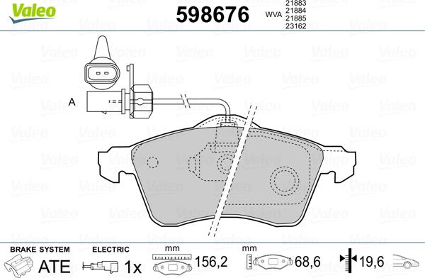 Valeo 598676 - Brake Pad Set, disc brake autospares.lv