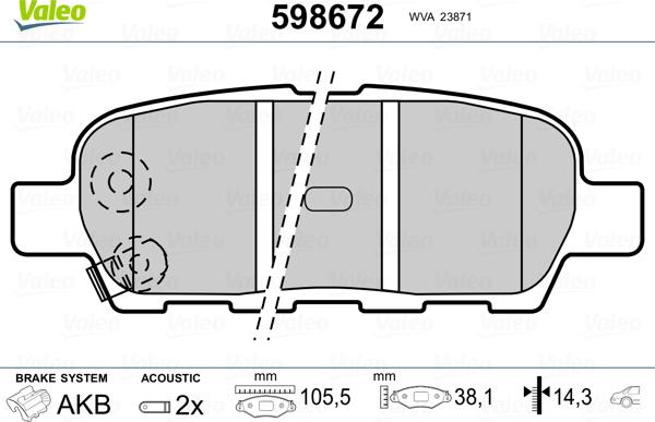 Valeo 598672 - Brake Pad Set, disc brake autospares.lv