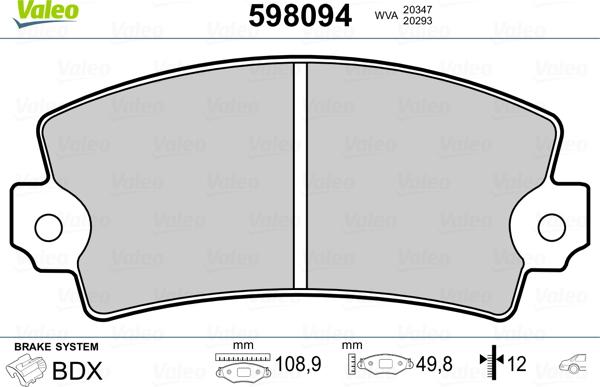 Valeo 598094 - Brake Pad Set, disc brake autospares.lv