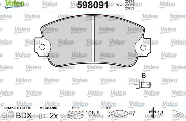 Valeo 598091 - Brake Pad Set, disc brake autospares.lv