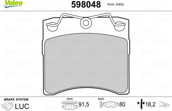 Valeo 598048 - Brake Pad Set, disc brake autospares.lv