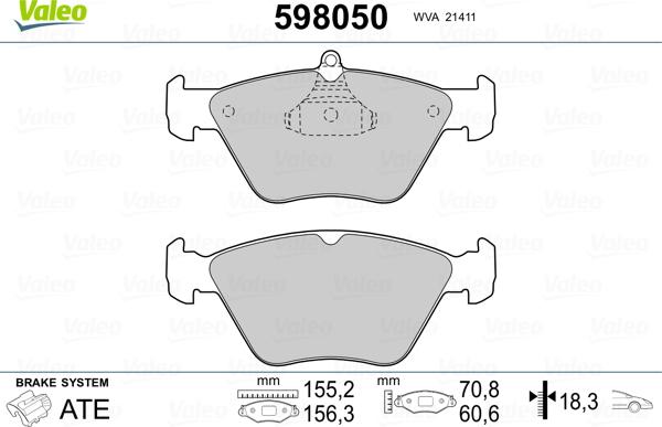 Valeo 598050 - Brake Pad Set, disc brake autospares.lv