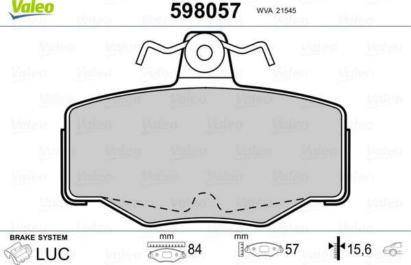 Valeo 598057 - Brake Pad Set, disc brake autospares.lv