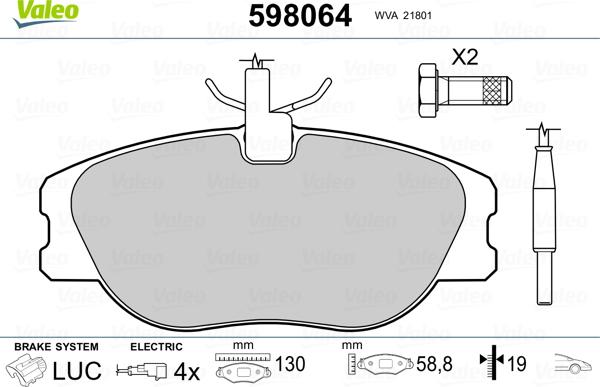 Valeo 598064 - Brake Pad Set, disc brake autospares.lv