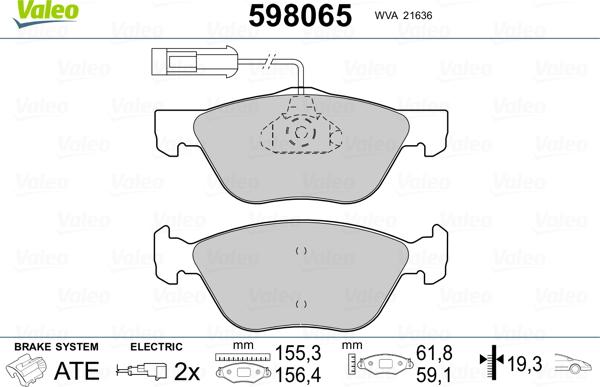 Valeo 598065 - Brake Pad Set, disc brake autospares.lv