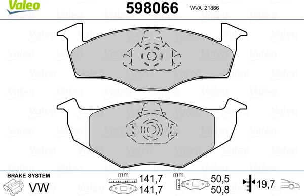 Valeo 598066 - Brake Pad Set, disc brake autospares.lv