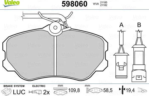 Valeo 598060 - Brake Pad Set, disc brake autospares.lv