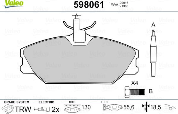 Valeo 598061 - Brake Pad Set, disc brake autospares.lv