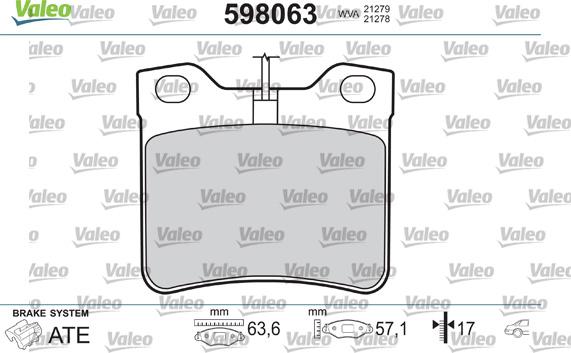 Valeo 598063 - Brake Pad Set, disc brake autospares.lv