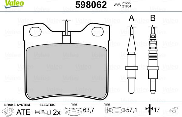 Valeo 598062 - Brake Pad Set, disc brake autospares.lv