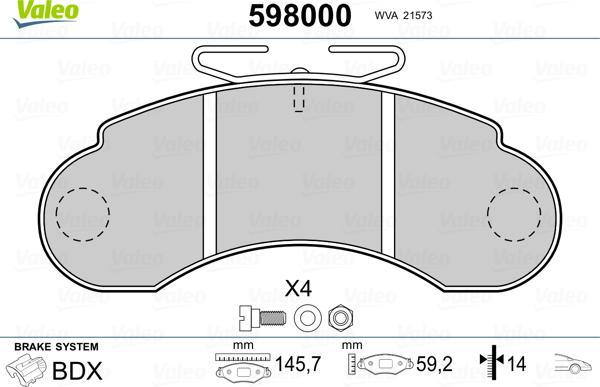 Valeo 598000 - Brake Pad Set, disc brake autospares.lv