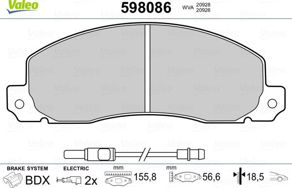 Valeo 598086 - Brake Pad Set, disc brake autospares.lv