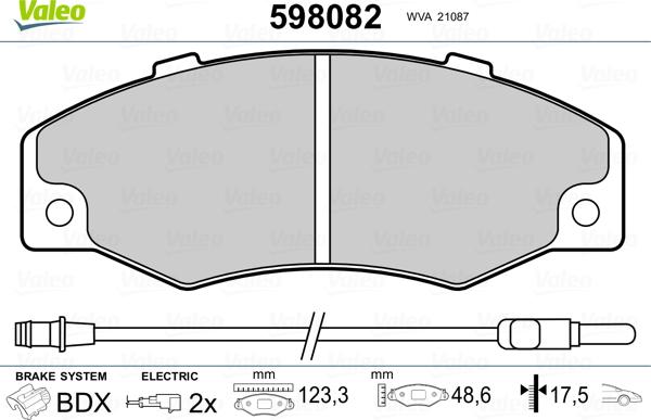 Valeo 598082 - Brake Pad Set, disc brake autospares.lv