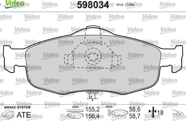 Valeo 598034 - Brake Pad Set, disc brake autospares.lv