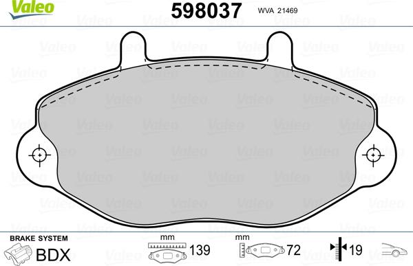 Valeo 598037 - Brake Pad Set, disc brake autospares.lv