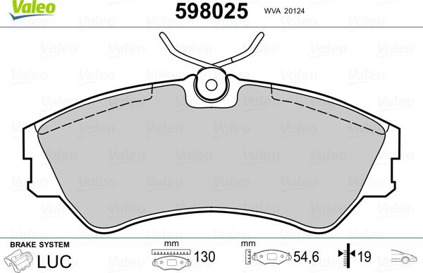 Valeo 598025 - Brake Pad Set, disc brake autospares.lv