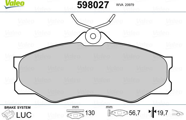 Valeo 598027 - Brake Pad Set, disc brake autospares.lv