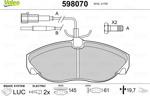 Valeo 598070 - Brake Pad Set, disc brake autospares.lv