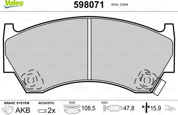 Valeo 598071 - Brake Pad Set, disc brake autospares.lv