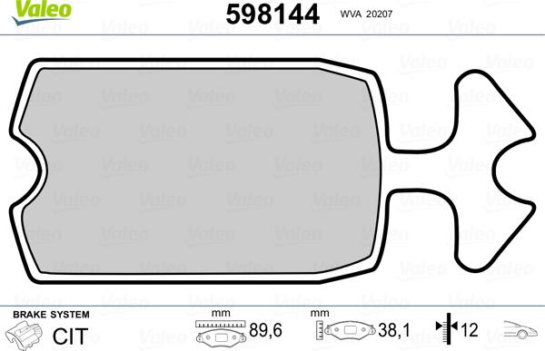 Valeo 598144 - Brake Pad Set, disc brake autospares.lv