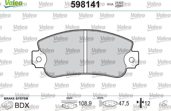 Valeo 598141 - Brake Pad Set, disc brake autospares.lv