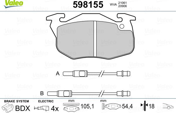 Valeo 598155 - Brake Pad Set, disc brake autospares.lv