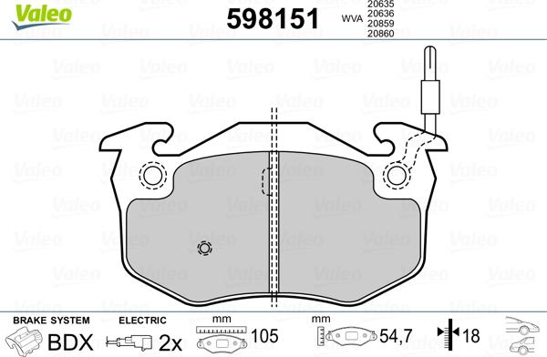 Valeo 598151 - Brake Pad Set, disc brake autospares.lv