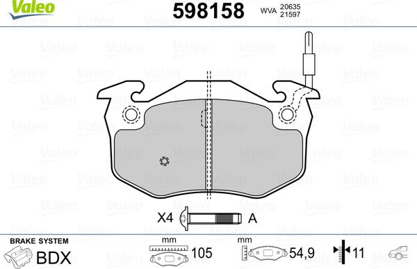 Valeo 598158 - Brake Pad Set, disc brake autospares.lv