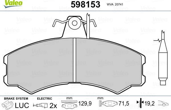 Valeo 598153 - Brake Pad Set, disc brake autospares.lv