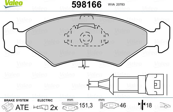 Valeo 598166 - Brake Pad Set, disc brake autospares.lv