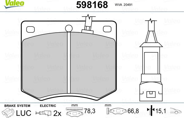 Valeo 598168 - Brake Pad Set, disc brake autospares.lv