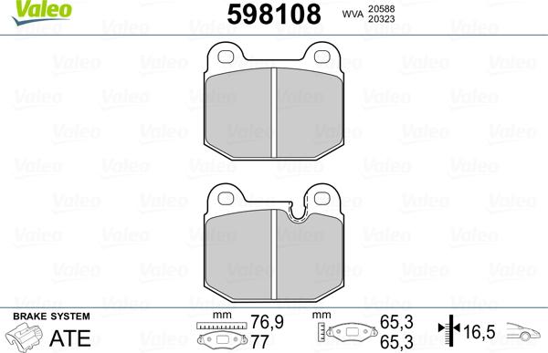 Valeo 598108 - Brake Pad Set, disc brake autospares.lv