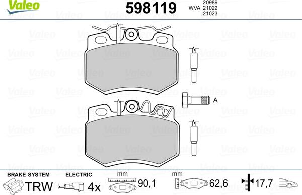 Valeo 598119 - Brake Pad Set, disc brake autospares.lv