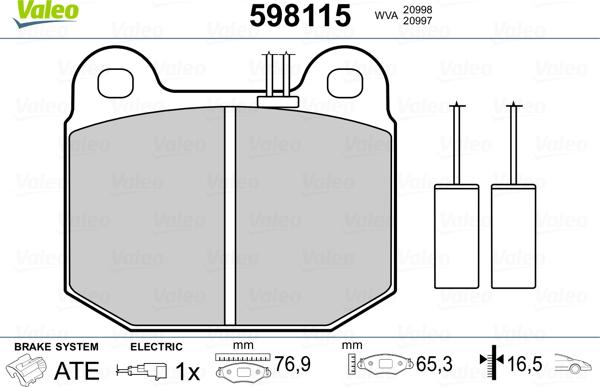 Valeo 598115 - Brake Pad Set, disc brake autospares.lv