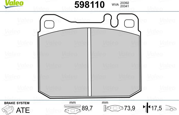 Valeo 598110 - Brake Pad Set, disc brake autospares.lv